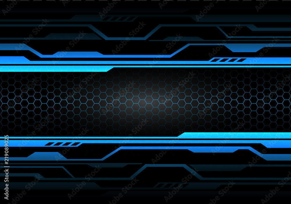 Poster abstract blue light circuit on black with hexagon mesh design modern futuristic technology backgroun