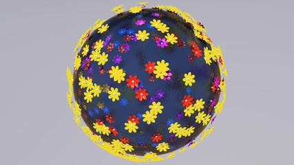 Miniature 3d planet of small color flowers