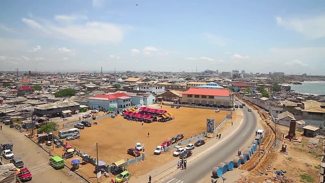  Ovrehead shot of  an African town, Accra Ghana, May 2015