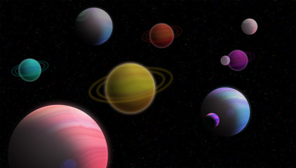 Obraz na płótnie Canvas Multicolored planets on a black starry sky.