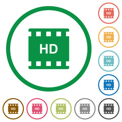 HD movie format flat icons with outlines