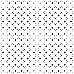 Abstract seamless pattern from grid of stars and squares. Simple black and white geometric texture for fabric or clothing. Vector