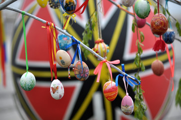 Easter eggs on a thread