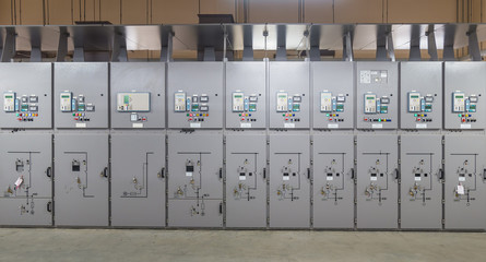 Electrical switch panel of switchgear room at power plant.
