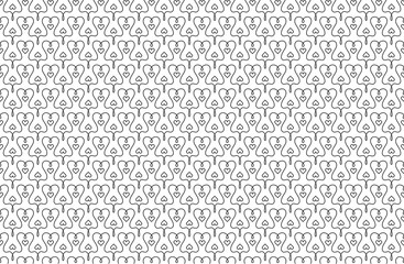 Abstract seamless linear hand draw pattern with hearts. Simple black and white texture. Vector