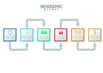 Business infographic template with 6 options rectangular shape, Abstract elements diagram or processes and business flat icon, Vector business template for presentation.