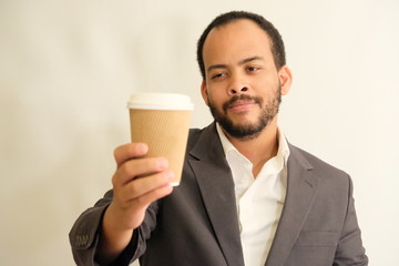 Man in Suit coffee satisfied