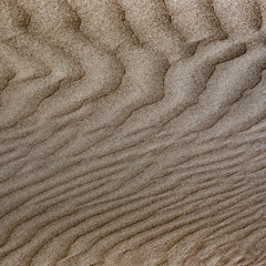 Sand background. Top view of sandy. Background wiht copy space and visible sand texture. Fine sand. Pattern on the sand.