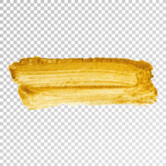 Gold paint smear stroke stain,  brush stroke on white background. Abstract gold glittering texture. High quality traced vector illustration