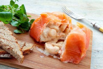 prawn filled smoked salmon parcels