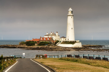 St Mary's lighthouse and island at high tide.