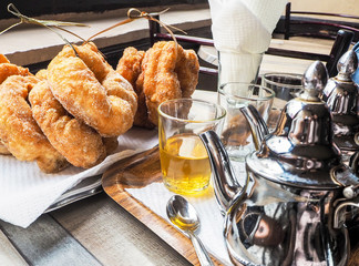 Traditional fresh baked arabic donuts in Morocco