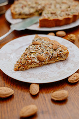 Victorian pie with nuts and seeds. Autumn mood.