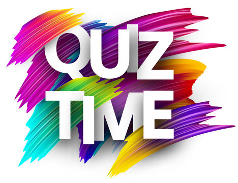 Quiz time sign with colorful brush strokes.