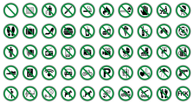 50 Verbots- & Warnschilder (Gr&uuml;n)