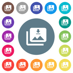 Download multiple images flat white icons on round color backgrounds