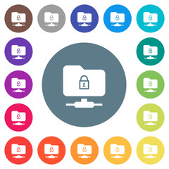 FTP lock flat white icons on round color backgrounds