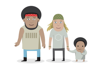 Fototapeta premium Happy family - cartoon people characters isolated illustration on white background. Smiling young parents standing with children.