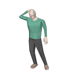 Standing low poly man. Isolated on white background.