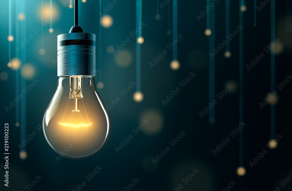 Wall mural light bulb with hanging lights background