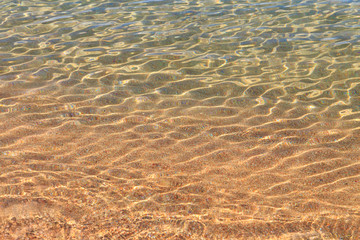 Blue clear water. Sea, lake, sun, beach, vacation Background for inserting images and text. Tourism, travel.