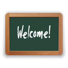 Obraz premium Vector Hand Drawn Welcome Word on Green Blackboard