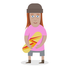 Young girl hipster skateboarder. Flat style character vector illustration isolated on white background.