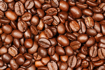 Close up of coffee beans texture background, selective focus