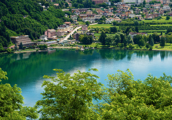 Fototapeta na wymiar Levico Terme and the Lake (Lago di Levico) - Trentino Italy