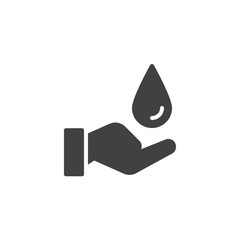Water care vector icon. filled flat sign for mobile concept and web design. Hand with drop of water simple solid icon. Symbol, logo illustration. Pixel perfect vector graphics