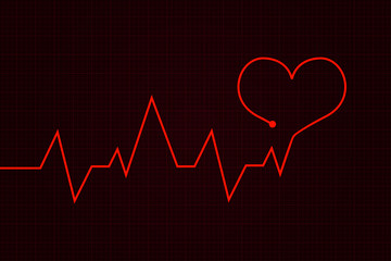 Heartbeat. Cardiogram graph with red heart