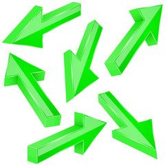 Green 3d arrows. Set of shiny straight signs
