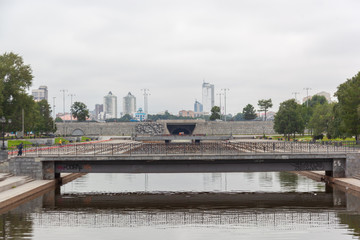 The city centre of Yekaterinburg. Plotinka. Bridge over the Iset river.