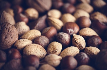 Variety of dried nuts food photography