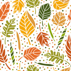 Autumn seamless pattern with fall leaves. Autumn leaves beautiful botanical background
