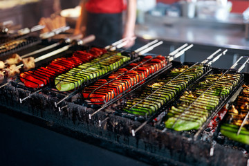 Vegetables On Barbecue Grill Closeup.