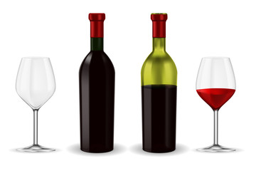 Bottles of red wine with glass