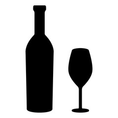 Glass and bottle of wine. Black silhouette