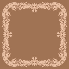 Beige filigree ornamental frame on brown background