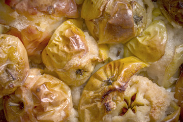 Homemade baked organic apples close up