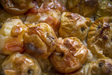 Homemade baked organic apples close up