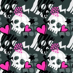 Skull funky seamless rough grunge pattern, modern design template.
