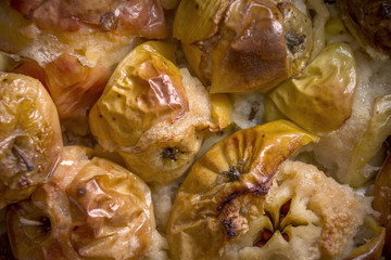 Homemade baked organic apples close up