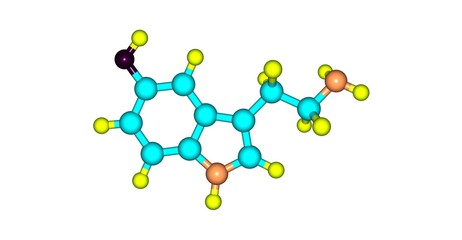 Serotonin molecular structure isolated on white