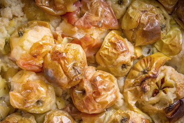 Homemade baked organic apples close up