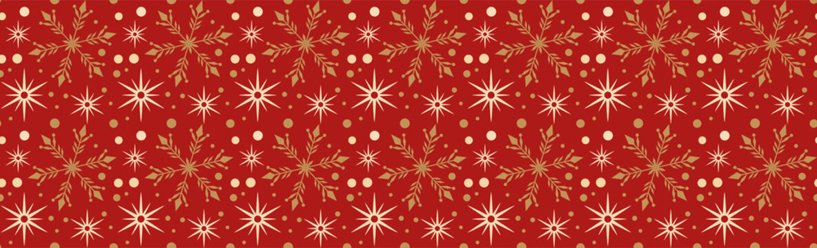Red Christmas background with snowflakes, seamless pattern, Christmas wrapping paper