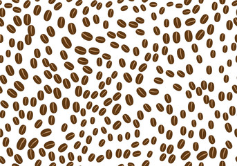 A lot of coffee beans fall on a white background. Seamless vector illustration with arabica