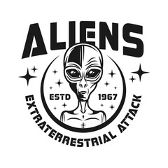 Aliens vector emblem in vintage style