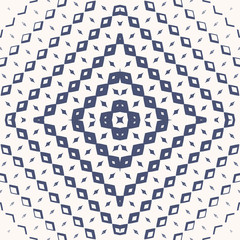 Vector seamless pattern with small rhombuses, lines, squares. Navy and white