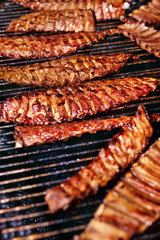 Grill Meat Food. Pork Ribs Grilling Closeup